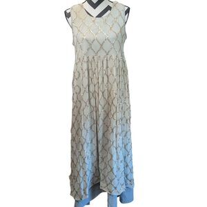 Vark Sequin Embellished Maxi Dress White Gold Lattice Sparkle Party Gown L